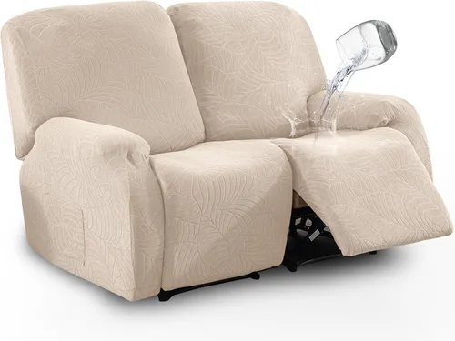 Vista 10 de vctops Funda repelente al agua para silla reclinable de 4 piezas con bolsillo lateral, diseño de hojas de jacquard, elástica, suave, protector