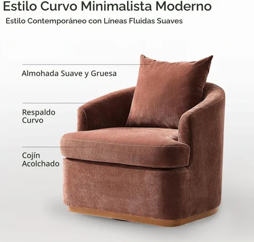 Vista 5 de HULALA HOME Silla giratoria moderna con base de madera maciza, óxido Herrumbre