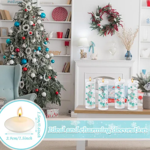 Vista 4 de 124 piezas de perlas de relleno de jarrón de Navidad para relleno de florero, decoración de mesa de Navidad, centro de mesa con 8 velas flotantes