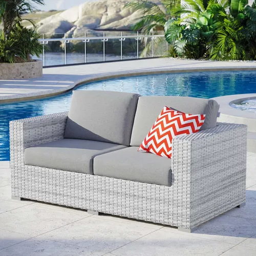 Vista 17 de Modway Convene - Otomana rectangular de mimbre para patio al aire libre, color gris claro