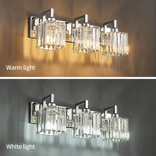 Vista 3 de Grehge n Crystal - Lámpara de pared de cristal con 3 luces, cromada, moderna, de cristal