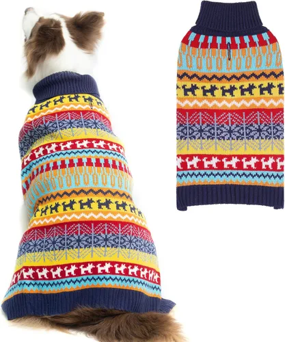 Vista 9 de Suéter Mihachi para perro - Ropa de abrigo de invierno con tiras coloridas para clima frío Marrón