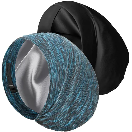 Vista 16 de Gorro de Satén con Forro de Seda para Dormir - Cubierta Ajustable para el Cabello, Gorro para Cabello Encrespado, Gorro de Noche Holgado, Protección