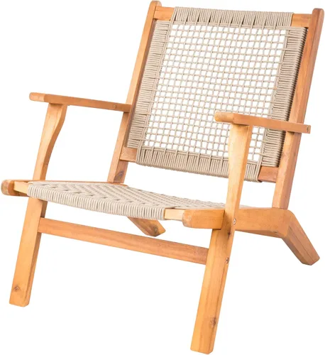 Balkene Home 62773 Vega Natural Stain Silla para exteriores, construcción de madera de acacia, asiento tejido a mano, diseño de mediados de siglo