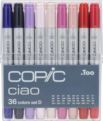 Copic Ciao, Marcadores de Alcohol, 36 Colores Marcadores de Arte de Doble Punta de Pincel para Artistas y Creadores Adultos/Adolescentes, Paquete de