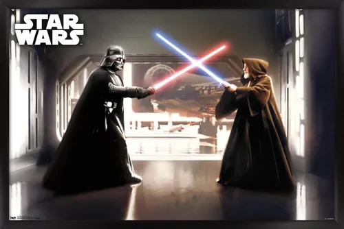 Vista 7 de Star Wars: Saga - First Duel Wall Poster, 22.4L x 14.7W, Barnwood Framed Version